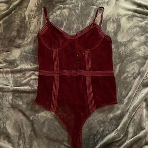 Burgundy mesh bodysuit